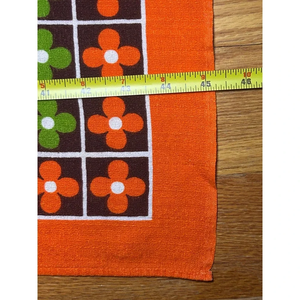 Vintage 70s Retro Square Tablecloth Fabric Retro Grannycore Orange Brown Green